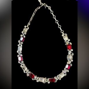 Vintage Lisner Ruby + Rhinestone Necklace